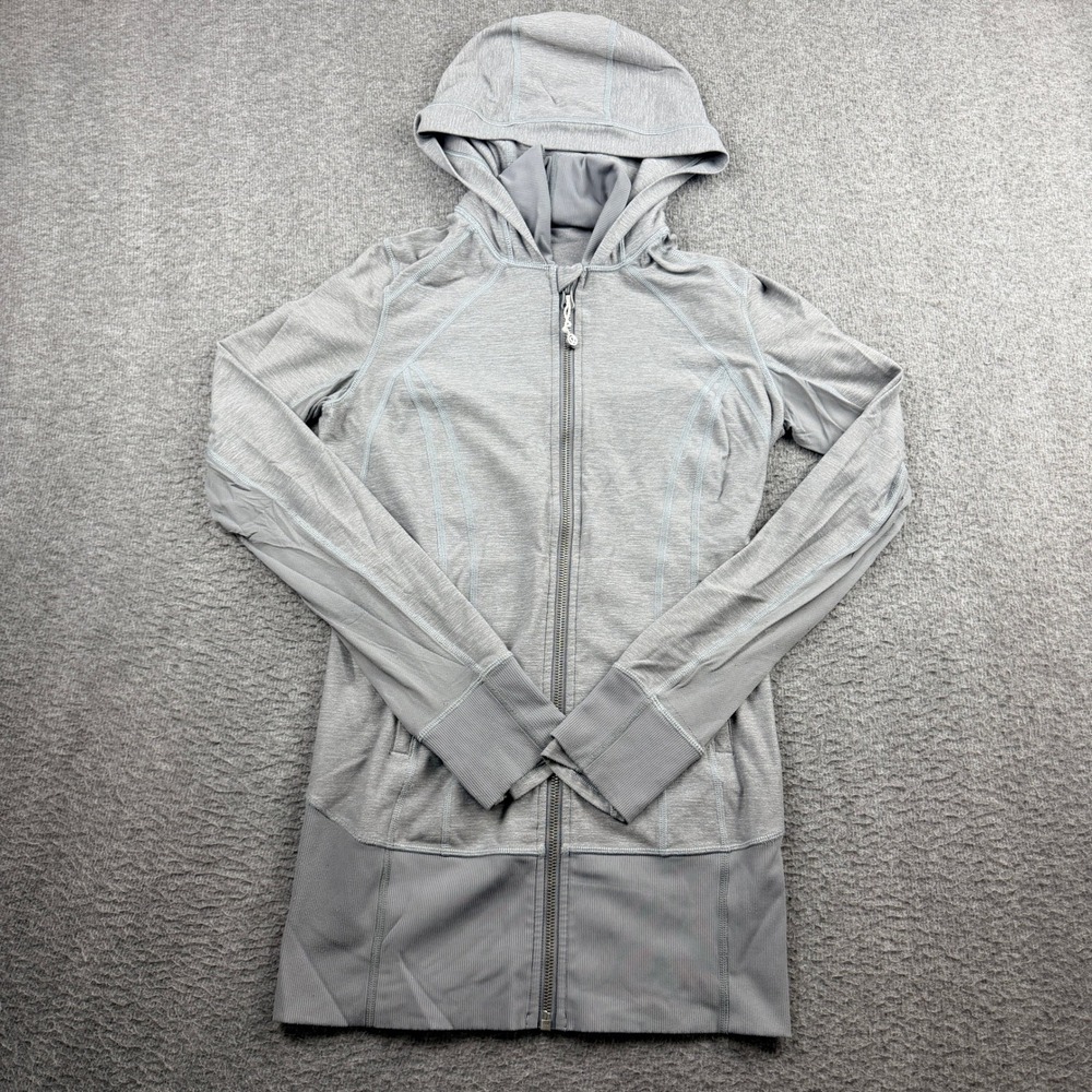 Lululemon‎ Gray Space Dye Full Zip Longline Hoodie Mesh Panels Size 6